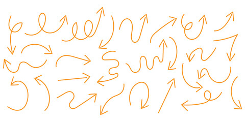 Hand drawn curved arrows . Sketch doodle style. Collection of vector pointers.