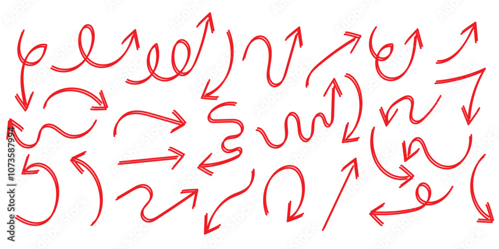 Poster large set of thin arrows of different shapes, drawn by hand. vector illustration of simple pointer s