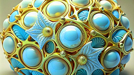 3D colorful Jewelry art forms with golden patterns background texture