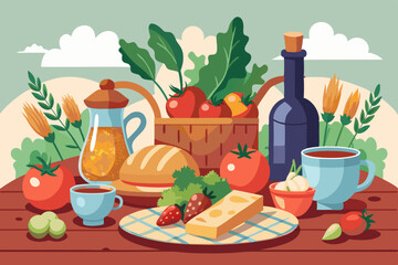 Rustic Farm-to-Table Food Illustration