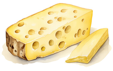 watercolor, slice and whole of cheese