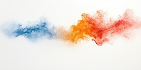 Fototapeta premium Colorful abstract smoke patterns in blue, orange, and red on a white background.