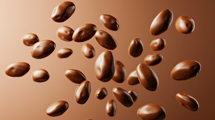 Obraz premium Isolated 3D chocolate drops falling from above with a glossy texture.