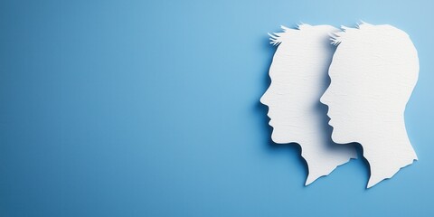 Silhouette profiles on a blue background representing diversity and introspection.