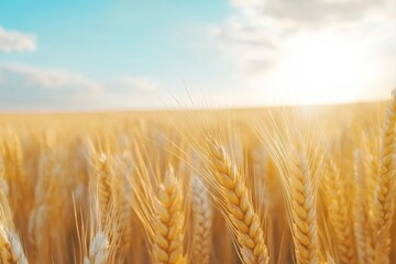 Naklejka premium Golden Wheat Field Swaying Gently in the Wind Beneath a Warm Afternoon Sun