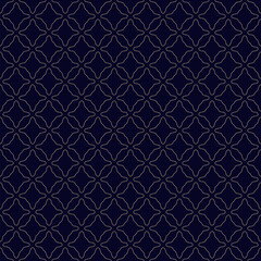 Fototapeta premium Luxury golden seamless pattern. Vector geometric texture with outline elements, curved shapes, smooth flower silhouettes. Simple abstract black and gold ornament. Repeating minimal geo background