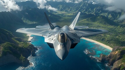 Obraz premium fighter plane flying over an island