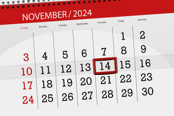 Calendar 2024, deadline, day, month, page, organizer, date, November, thursday, number 14