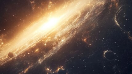 Obraz premium A stunning view of a galaxy, filled with stars and light. It's a beautiful and powerful sight that reminds us of the vastness of space.