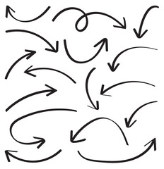 Hand drawn arrows collection Set simple flat arrows isolated on white background. Arrow mark icons and arrow paint. Stock vector