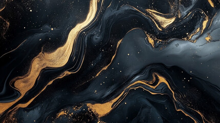 Obraz premium High-contrast black and gold marble texture, dramatic veining, glossy finish, luxury material concept