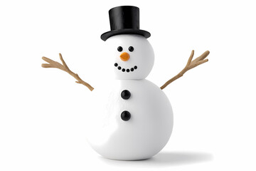 Cheerful snowman with black top hat and twig arms, perfect for winter fun