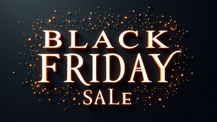 Minimalistic dark background, bold Black Friday inscription illuminated with a subtle glow effect, capturing a sleek and modern promotional vibe