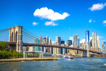 New York City epic skyline and Brooklyn bridge view from Brooklyn