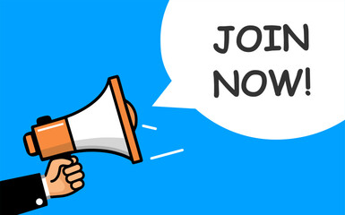 join now vector sign. megaphone join now announcement.
