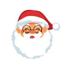 Santa Claus portrait Flat icon, head of magical bearded grandfather in glasses and hat, vector illustration.