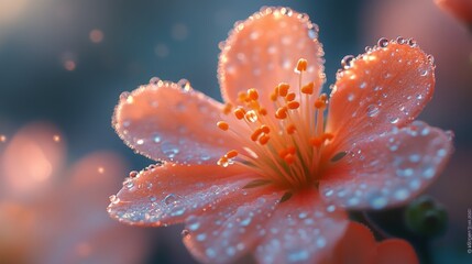 Fototapeta premium blooming orange color flower with dew drops