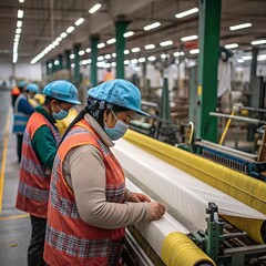 The workers working in a power loom factory ,ai generative
