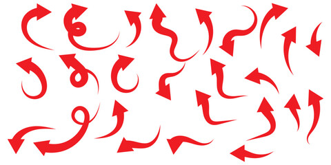 Hand drawn curved arrows . Sketch doodle style. Collection of vector pointers.