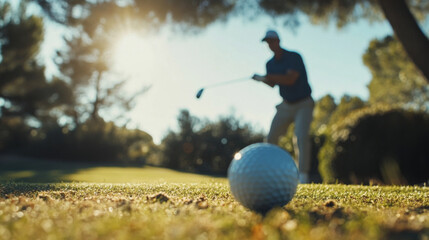 Golfer Performing Powerful Backswing on Golf Course at Sunset