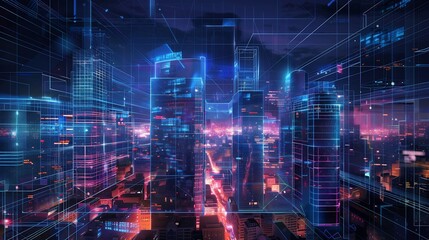 Cyberpunk Cityscape: Digital Grid