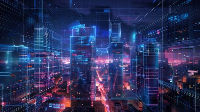 Cyberpunk Cityscape: Digital Grid