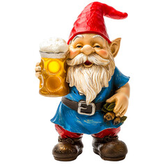 Garden gnome holding mug og beer isolated on the transparent background
