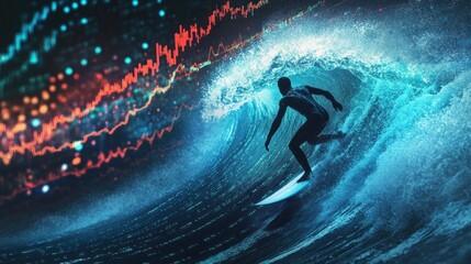 Naklejka premium Surfing the Market Waves