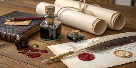 Medieval Writing Set with Wax Seal Stamp