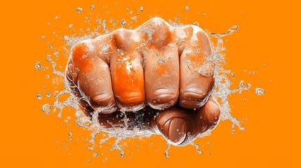 Male fist digital illustration on a color background. International Day. Concept banner for the presentation of the fight for your rights, justice and equality with space for text. Nelson Mandela.