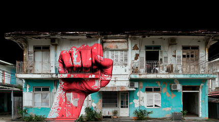 Male fist digital illustration on a color background. International Day. Concept banner for the presentation of the fight for your rights, justice and equality with space for text. Nelson Mandela.
