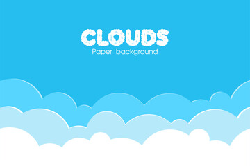 Paper clouds on blue sky. flat style. vector illustartion