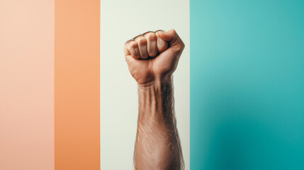 Male fist digital illustration on a color background. International Day. Concept banner for the presentation of the fight for your rights, justice and equality with space for text. Nelson Mandela.