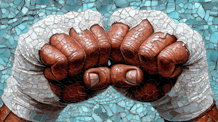 Male fist digital illustration on a color background. International Day. Concept banner for the presentation of the fight for your rights, justice and equality with space for text. Nelson Mandela.