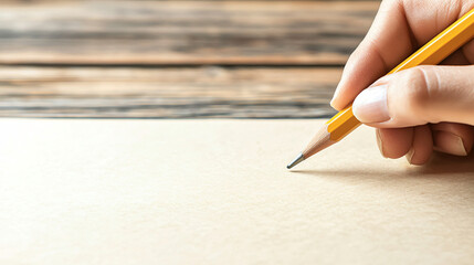 hand holding yellow pencil, drawing on textured paper