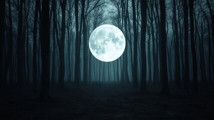 Naklejka premium Artificial moonlight casting shadows in a dense forest, eerie and quiet