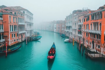 Fototapeta premium Gondola on the Grand Canal Venice Italy Foggy Day