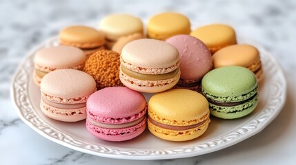 Obraz premium Colorful Macarons on a White Plate