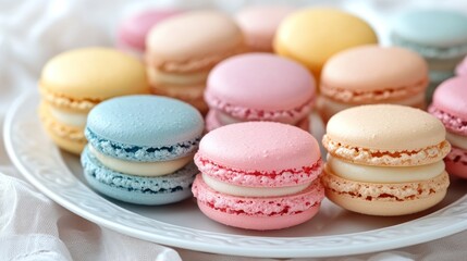 Fototapeta premium Colorful Macarons on a White Plate