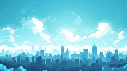 Blue Sky Cityscape With Fluffy Clouds
