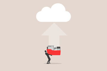 Businessman backup file upload on the cloud. concept of Data transfer via cloud technology , large online database with modern, fast and secure internet