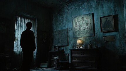 Moody Vintage Interior with Silhouette