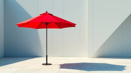 Fototapeta premium Vibrant Red Umbrella in Minimalist Urban Plaza