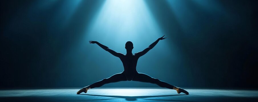 Dynamic spotlight on a ballet dancer s silhouette, graceful and powerful