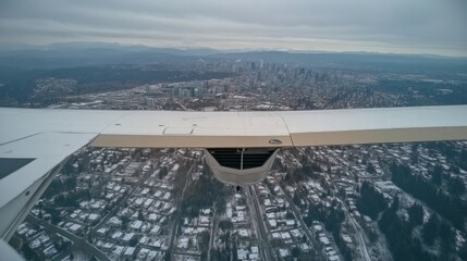 Obraz premium Aerial View of Snowy Cityscape from Airplane