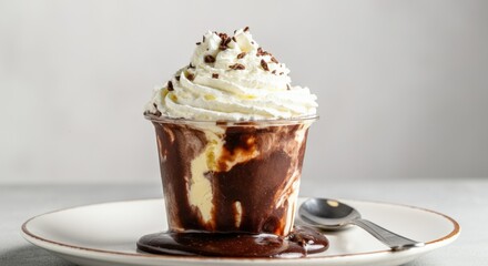 Chocolate and Vanilla Ice Cream Sundae with Whipped Cream