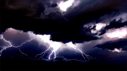 Dark stormy sky with intense lightning strikes