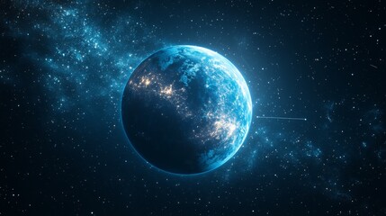 Fototapeta premium Futuristic Digital Blue Planet in Space