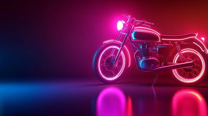 Fototapeta premium Neon reflections on vintage motorcycle, urban and stylish, retro night scene