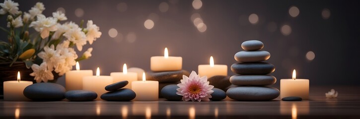 Spa concept with zen basalt stones with flowers